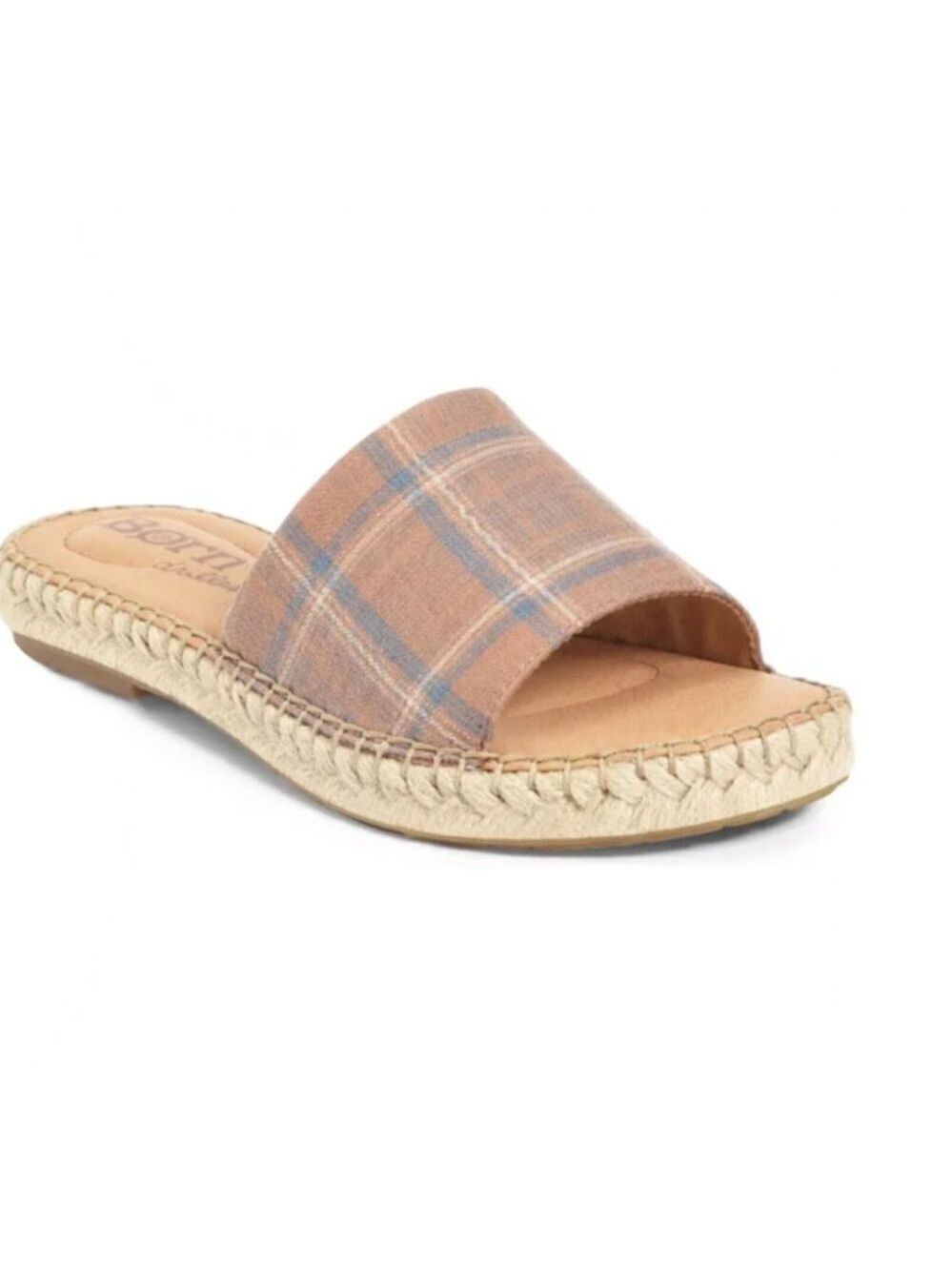 Born Women's San Benito Flannel Strap Leather Espadrille Slide Sandals Size 10